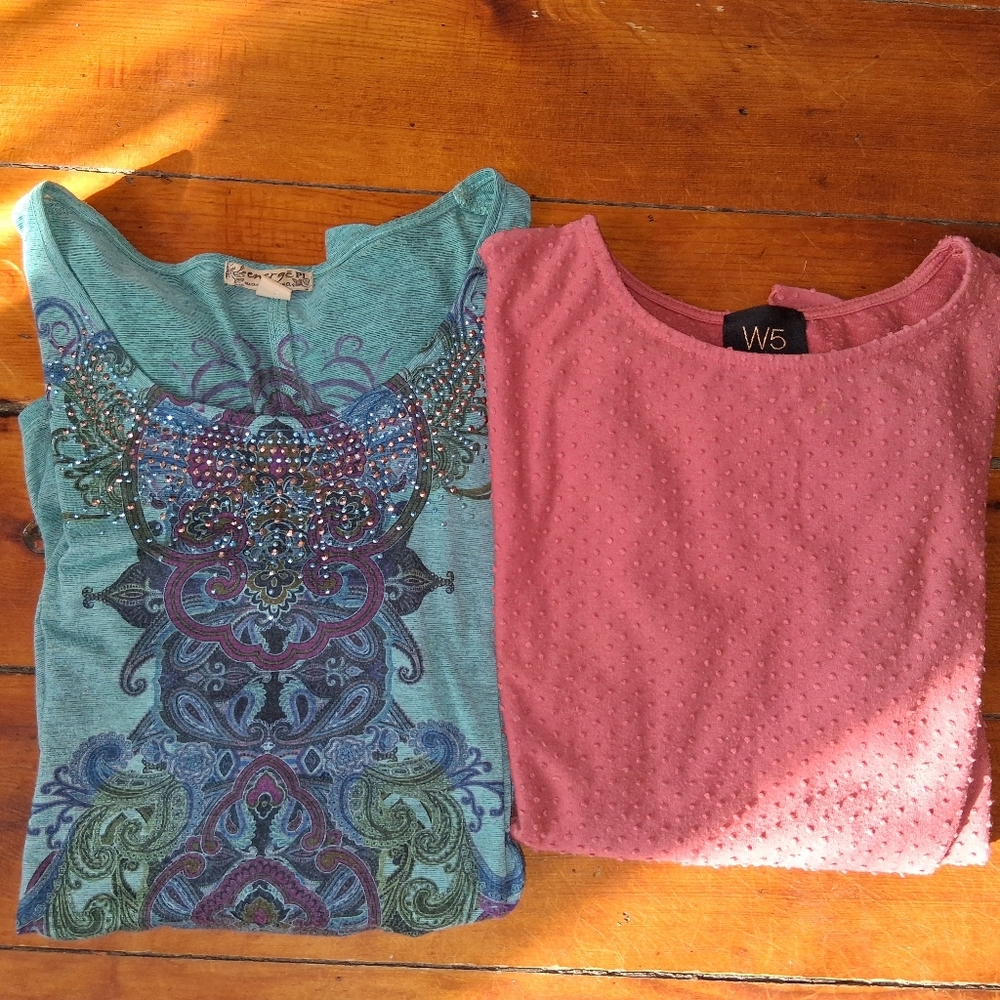 W5 Pink Short-Sleeve Dot-Texture Top & Energe 1/4sleeve Shirt